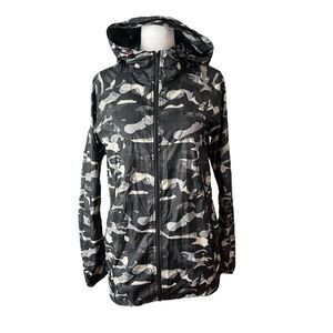 Nike Small T/F Windrunner Jacket Hooded Full Zip Thin Black Camo Pockets
